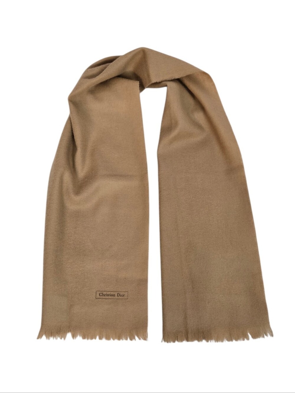 Christian Dior Beige 100% Merino Wool Frayed Scarf - Picture 3 of 11